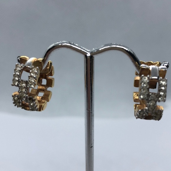 VTG Square Link Pavé Hoop Earrings - Picture 2 of 8